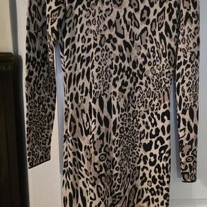Bar III Animal Print Long Sleeve Dress - Black and Tan